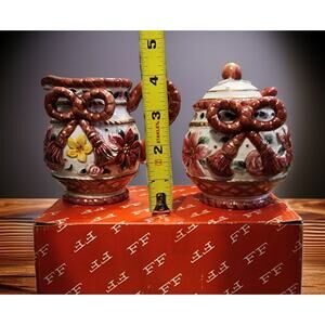 Fitz and Floyd Father Christmas Sugar Bowl with Lid and Spoon and Creamer Set